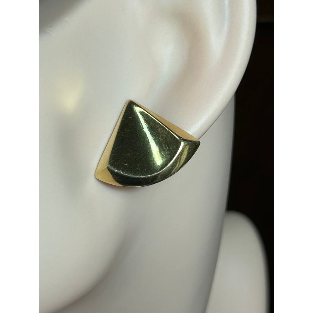 Vintage 14k solid yellow gold large triangle fan shaped post studs earrings